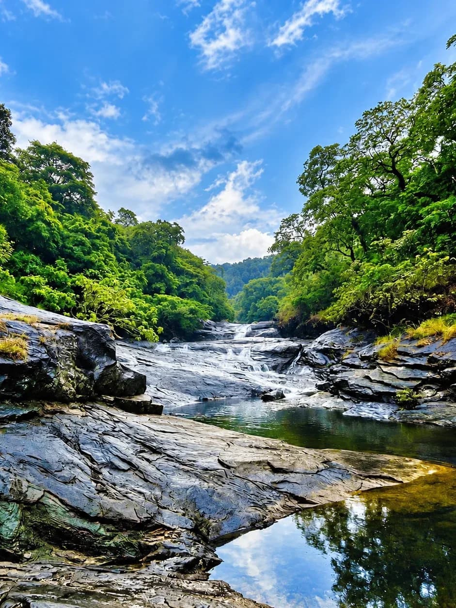 Serene Forest River Cascades